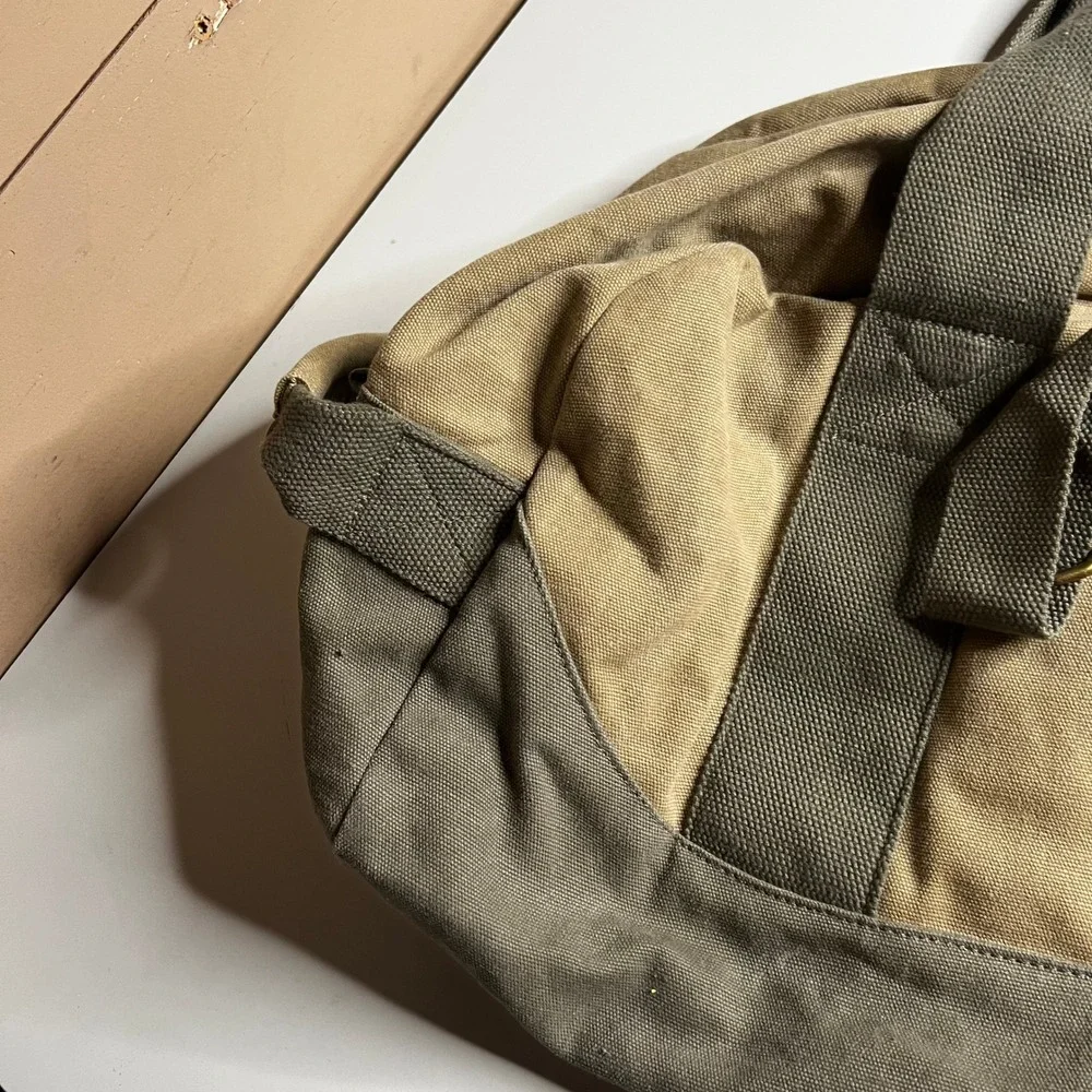 LL Bean Canvas Duffle Bag Khaki Olive Green World Hunger Relief Travel Gym Bag